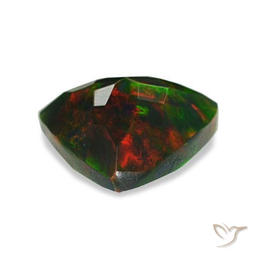 1.25캐럿 천연 멀티컬러 블랙 오팔, 트릴리언, 9.1×7.9 mm, 불투명체