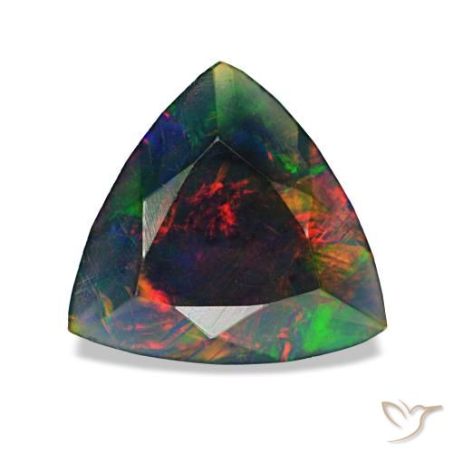 1.22캐럿 천연 멀티컬러 블랙 오팔, 트릴리언, 9.7×9.2 mm, 불투명체