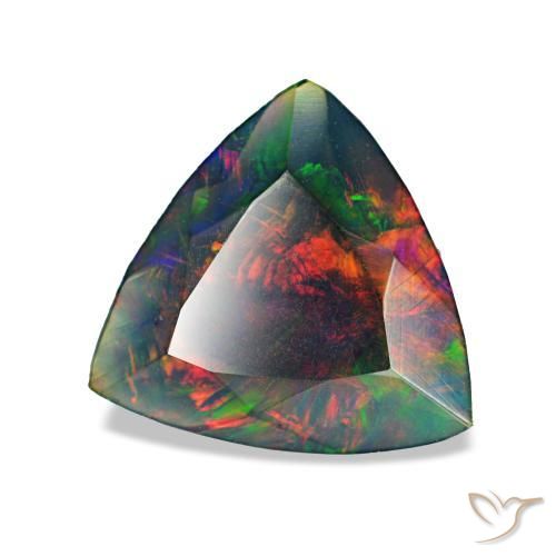 1.22캐럿 천연 멀티컬러 블랙 오팔, 트릴리언, 9.7×9.2 mm, 불투명체