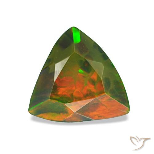 0.85캐럿 천연 멀티컬러 블랙 오팔, 트릴리언, 7.8×7.3 mm, 불투명체