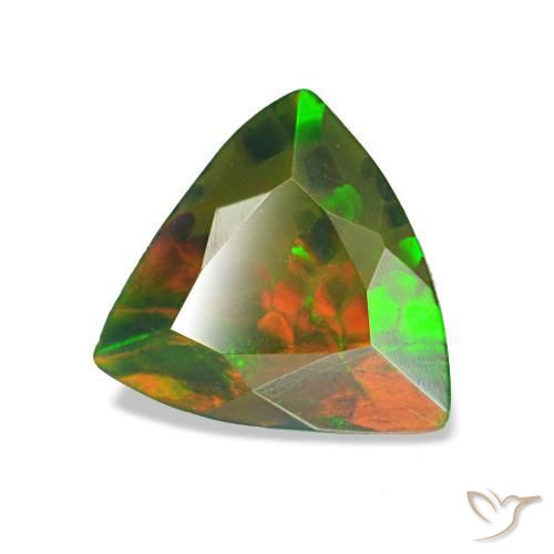 0.85캐럿 천연 멀티컬러 블랙 오팔, 트릴리언, 7.8×7.3 mm, 불투명체