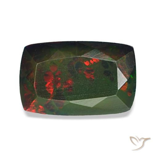 1.72캐럿 천연 멀티컬러 블랙 오팔, 쿠션 컷, 9.9×6.3 mm, 불투명체