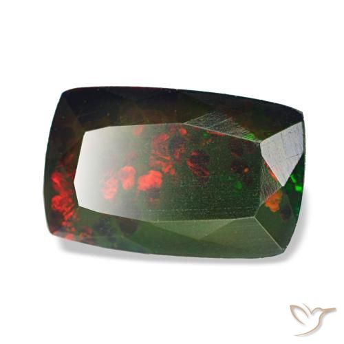 1.72캐럿 천연 멀티컬러 블랙 오팔, 쿠션 컷, 9.9×6.3 mm, 불투명체