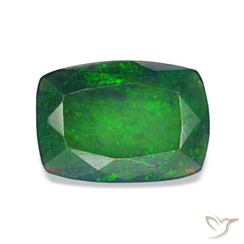 0.90캐럿 천연 멀티컬러 블랙 오팔, 쿠션 컷, 8.9×6.2 mm, 투명한