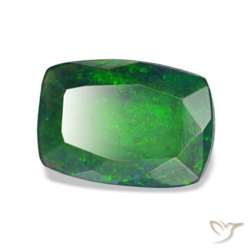 0.90캐럿 천연 멀티컬러 블랙 오팔, 쿠션 컷, 8.9×6.2 mm, 투명한