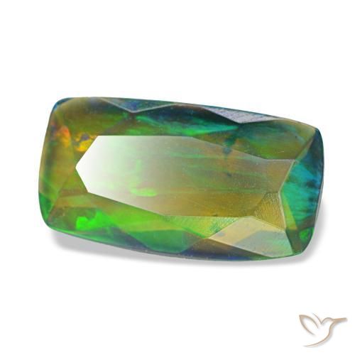 1.34캐럿 천연 멀티컬러 블랙 오팔, 쿠션 컷, 11.3×6.2 mm, 투명한
