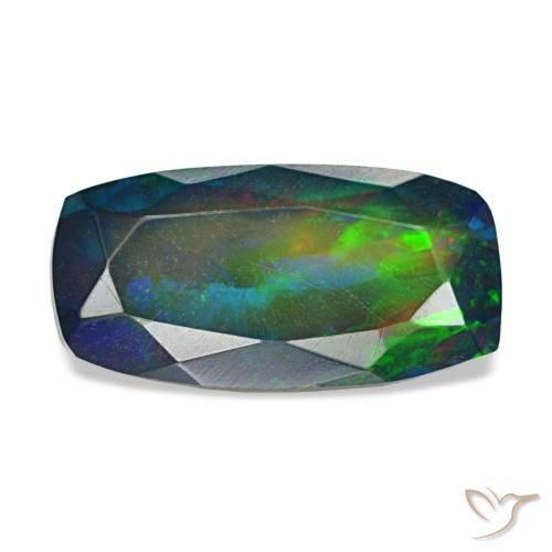 1.84캐럿 천연 멀티컬러 블랙 오팔, 쿠션 컷, 12.6×6.3 mm, 투명한