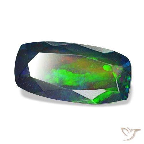 1.84캐럿 천연 멀티컬러 블랙 오팔, 쿠션 컷, 12.6×6.3 mm, 투명한