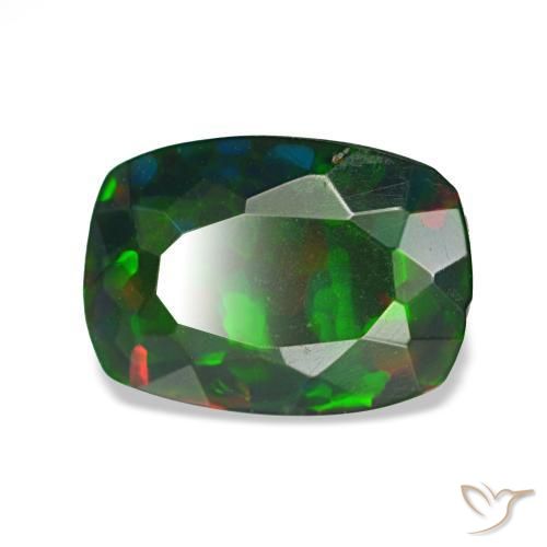 1.20캐럿 천연 멀티컬러 블랙 오팔, 쿠션 컷, 9.4×6.7 mm, 투명한