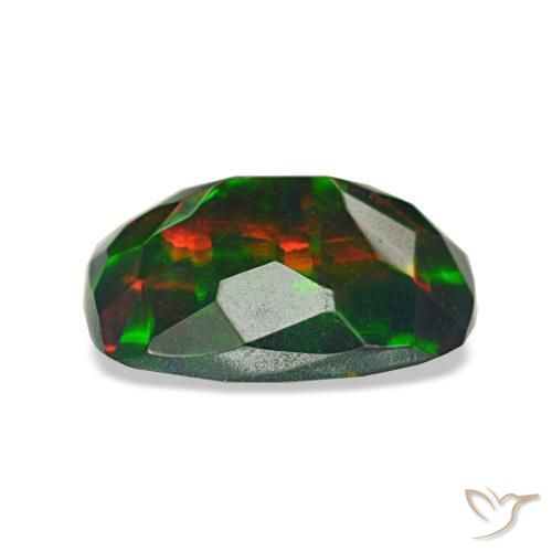 1.20캐럿 천연 멀티컬러 블랙 오팔, 쿠션 컷, 9.4×6.7 mm, 투명한