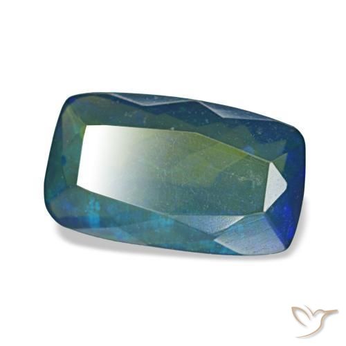 1.29캐럿 천연 여러 가지 빛깔의 청록색 블랙 오팔, 쿠션 컷, 10.4×6.1 mm, 투명한