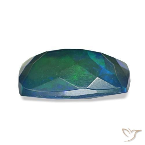 1.29캐럿 천연 여러 가지 빛깔의 청록색 블랙 오팔, 쿠션 컷, 10.4×6.1 mm, 투명한