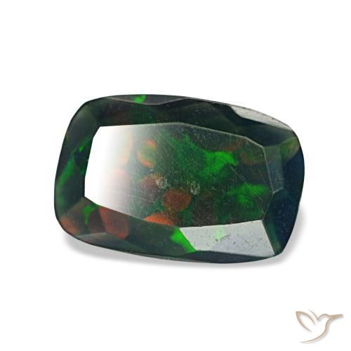 0.94캐럿 천연 멀티컬러 블랙 오팔, 쿠션 컷, 9.8×6.4 mm, 투명한