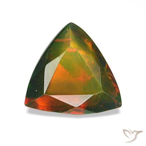 0.89캐럿 천연 멀티컬러 블랙 오팔, 트릴리언, 8.1×7.6 mm, 투명한