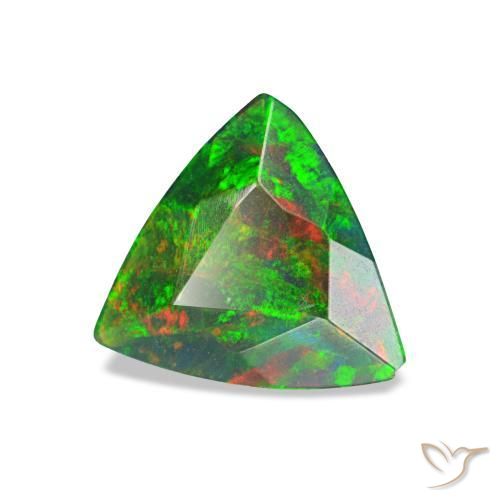 0.59캐럿 천연 멀티컬러 블랙 오팔, 트릴리언, 7.4×6.9 mm, 불투명체