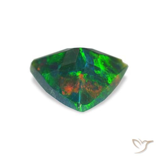 0.59캐럿 천연 멀티컬러 블랙 오팔, 트릴리언, 7.4×6.9 mm, 불투명체