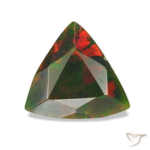 1.34캐럿 천연 멀티컬러 블랙 오팔, 트릴리언, 9.5×8.8 mm, 불투명체