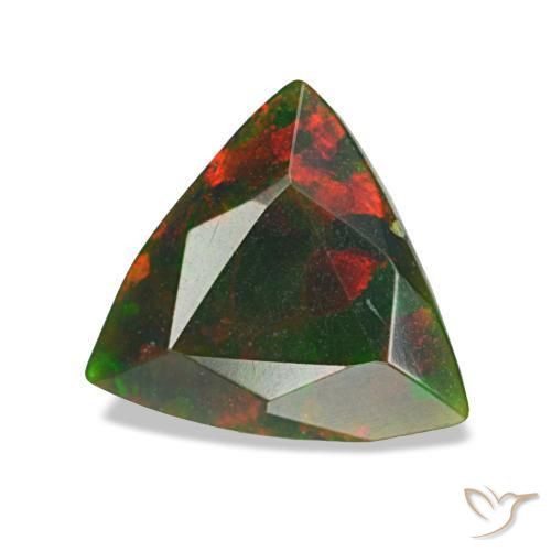 1.34캐럿 천연 멀티컬러 블랙 오팔, 트릴리언, 9.5×8.8 mm, 불투명체