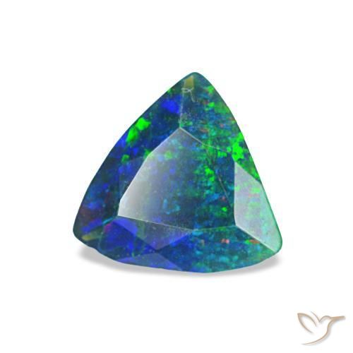 0.49캐럿 천연 멀티컬러 블랙 오팔, 트릴리언, 6.9×6.5 mm, 불투명체
