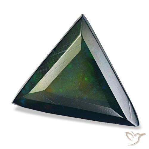 3.13캐럿 천연 멀티컬러 블랙 오팔, 트릴리언, 13.8×13.8 mm, 투명한