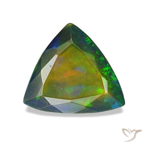 1.35캐럿 천연 멀티컬러 블랙 오팔, 트릴리언, 9.6×8.5 mm, 투명한