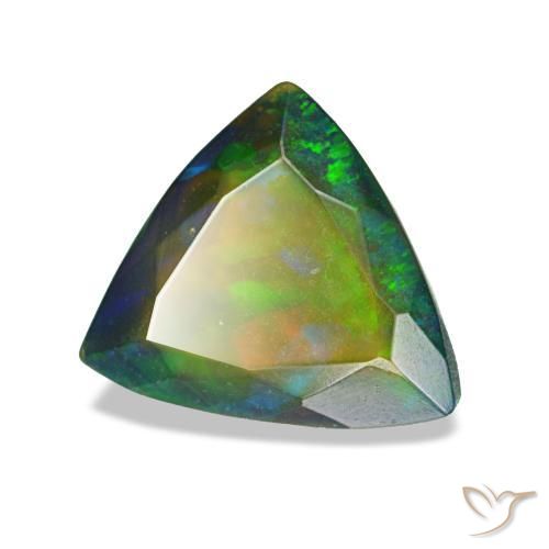 1.35캐럿 천연 멀티컬러 블랙 오팔, 트릴리언, 9.6×8.5 mm, 투명한
