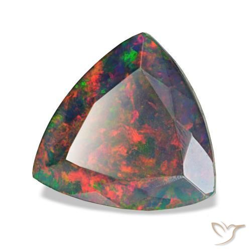 2.72캐럿 천연 멀티컬러 블랙 오팔, 트릴리언, 11×10.5 mm, 불투명체