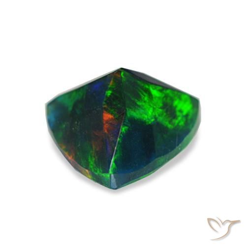 0.68캐럿 천연 멀티컬러 블랙 오팔, 트릴리언, 7.1×6.9 mm, 불투명체