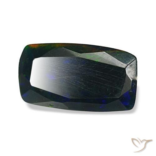 1.06캐럿 천연 멀티컬러 블랙 오팔, 쿠션 컷, 9.7×5.5 mm, 불투명체