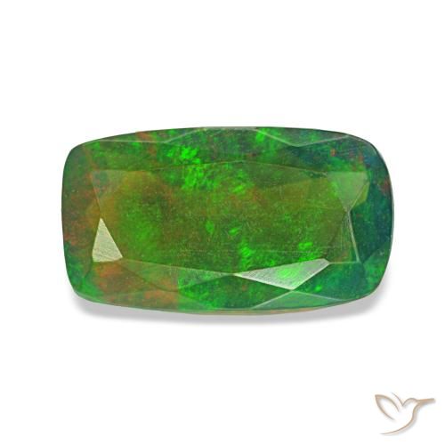 0.96캐럿 천연 멀티컬러 블랙 오팔, 쿠션 컷, 9.5×5.3 mm, 투명한