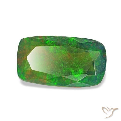 0.96캐럿 천연 멀티컬러 블랙 오팔, 쿠션 컷, 9.5×5.3 mm, 투명한
