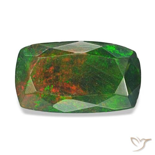 1.21캐럿 천연 멀티컬러 블랙 오팔, 쿠션 컷, 10.7×6.1 mm, 투명한