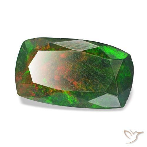 1.21캐럿 천연 멀티컬러 블랙 오팔, 쿠션 컷, 10.7×6.1 mm, 투명한