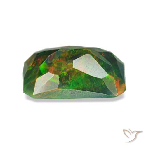 0.89캐럿 천연 멀티컬러 블랙 오팔, 에메랄드 컷, 8.7×5.7 mm, 투명한