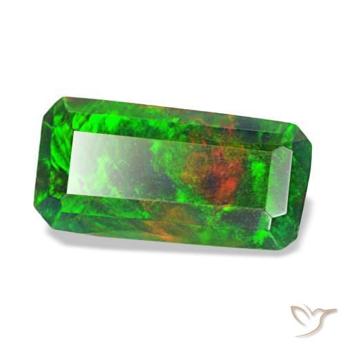 1.04캐럿 천연 멀티컬러 블랙 오팔, 에메랄드 컷, 10.7×5.3 mm, 투명한