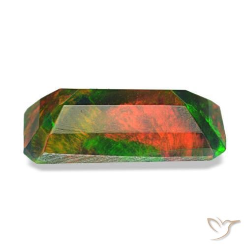 1.04캐럿 천연 멀티컬러 블랙 오팔, 에메랄드 컷, 10.7×5.3 mm, 투명한