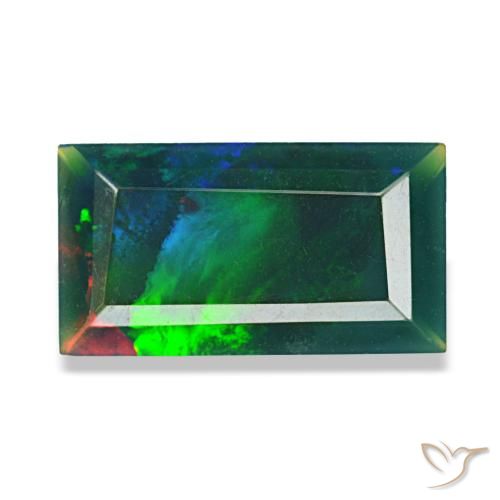 1.41캐럿 천연 멀티컬러 블랙 오팔, 바게트, 11.9×6.5 mm, 불투명체