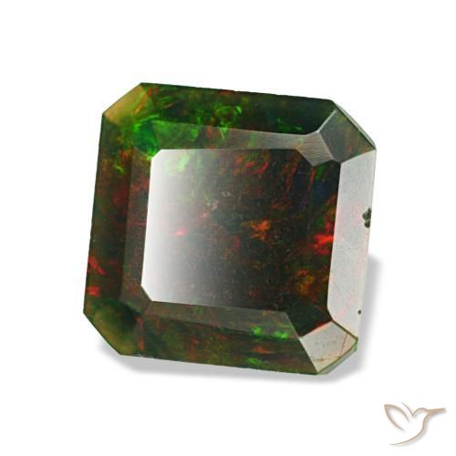 1.04캐럿 천연 멀티컬러 블랙 오팔, 에메랄드 컷, 7.6×7.5 mm, 불투명체