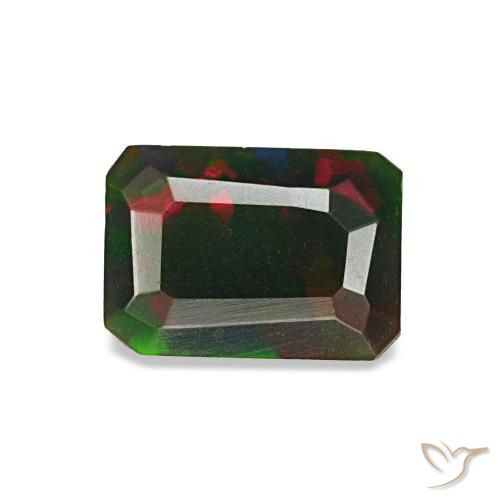 0.57캐럿 천연 멀티컬러 블랙 오팔, 에메랄드 컷, 6.6×4.7 mm, 불투명체