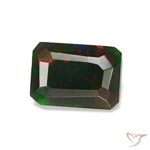 0.57캐럿 천연 멀티컬러 블랙 오팔, 에메랄드 컷, 6.6×4.7 mm, 불투명체