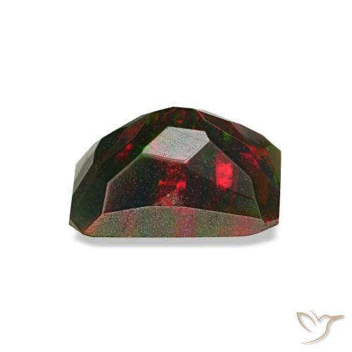 0.57캐럿 천연 멀티컬러 블랙 오팔, 에메랄드 컷, 6.6×4.7 mm, 불투명체