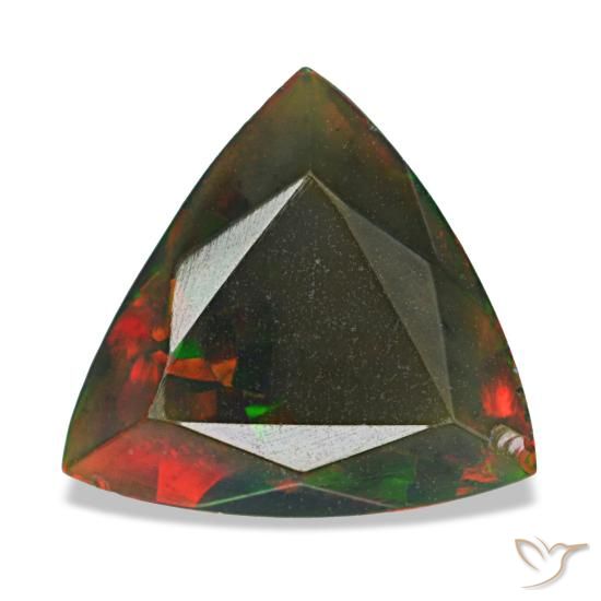 1.40캐럿 천연 멀티컬러 블랙 오팔, 트릴리언, 9.8×9.4 mm, 불투명체