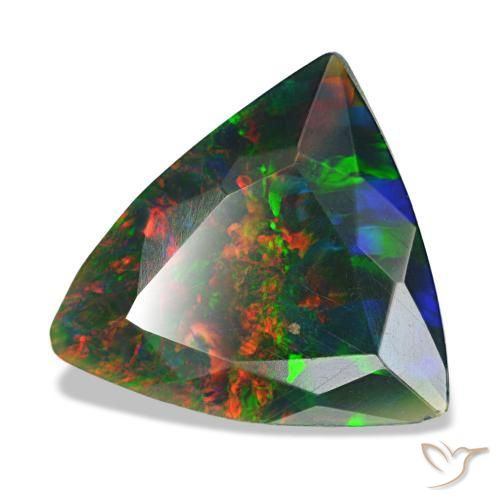 1.53캐럿 천연 멀티컬러 블랙 오팔, 트릴리언, 10.5×10.2 mm, 불투명체