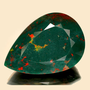 17.50캐럿 천연 점박이 그린 블러드스톤, 배 모양, 22.5×15.6 mm, 불투명체