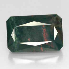 24.79캐럿 천연 점박이 그린 블러드스톤, 에메랄드 컷, 21.5×14.1 mm, 불투명체