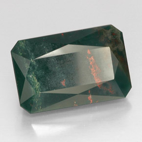 24.79캐럿 천연 점박이 그린 블러드스톤, 에메랄드 컷, 21.5×14.1 mm, 불투명체