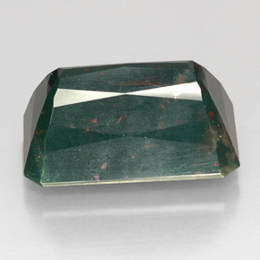 24.79캐럿 천연 점박이 그린 블러드스톤, 에메랄드 컷, 21.5×14.1 mm, 불투명체