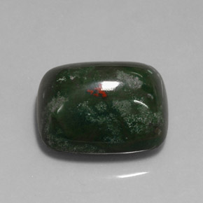 18.96캐럿 천연 점박이 그린 블러드스톤, 쿠션 컷, 17.8×15.2 mm, 불투명체