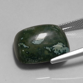 18.96캐럿 천연 점박이 그린 블러드스톤, 쿠션 컷, 17.8×15.2 mm, 불투명체