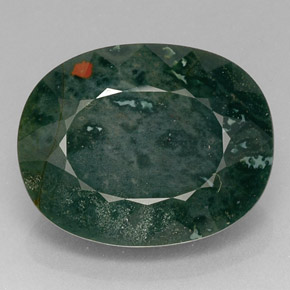 16.97캐럿 천연 점박이 그린 블러드스톤, 타원형 컷, 19.9×15.8 mm, 불투명체